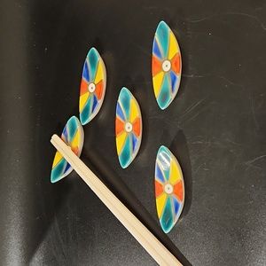 5-Boat Style Chopstick Rests/Holders Multi Color w/Gold Pinstrip